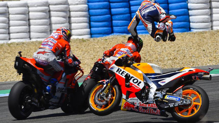 pedrosa lorenzo dovizioso caduta motogp jerez 2018