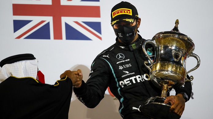 Hamilton vittoria podio Bahrain