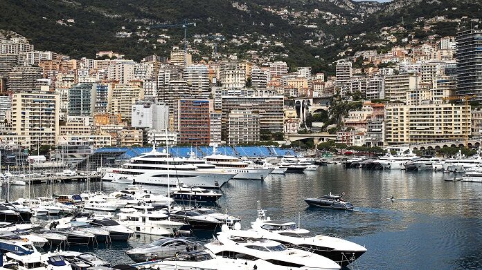 Yachts in the harbour and the Monaco skyline beyond