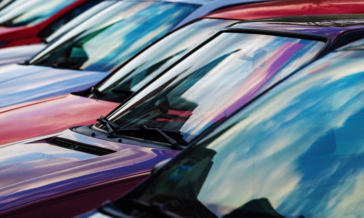 La fila di auto usate esposte e pronte per la vendita.